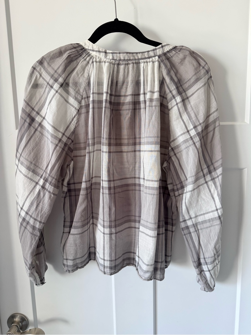 Sundays Runa Plaid Button-Front Peasant Blouse 100% Cotton Size Small - Picture 3 of 5